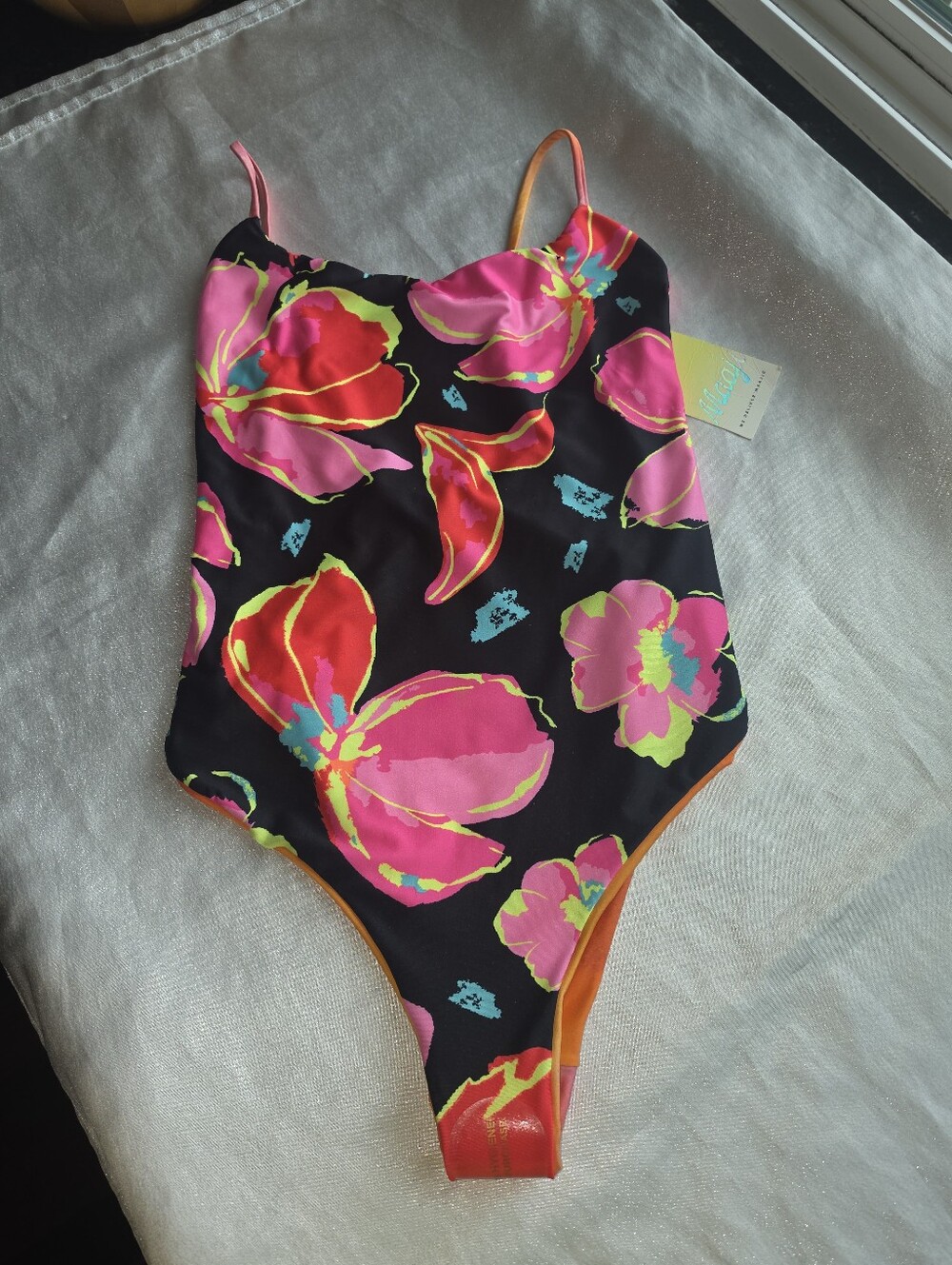 Maaji Signature Cut One Piece Swimsuit Reversible Sunset/ Tropical Sz L